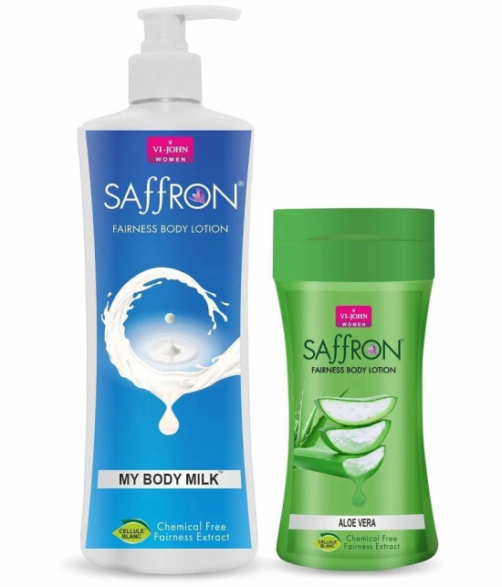 VI-JOHN Saffron My Body Milk Body Lotion 400ml & Fliptop Alovera Body Lotion 250ml (650ml) Pack of 2