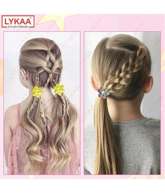 LYKAA Hair Rubber Bands With Shimmer Flowers Elastic Bands Hair Accessories Ponytail Holder - 6 Pcs - Multi