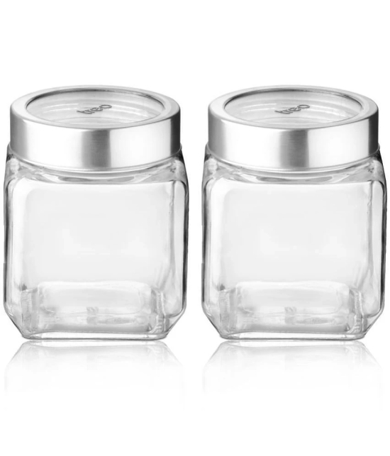 Treo By Milton Cube Storage Glass Jar, Set of 2, 580 ml Each, Transparent | Storage Jar | Modular Kitchen | Multipurpose Jar - Transparent