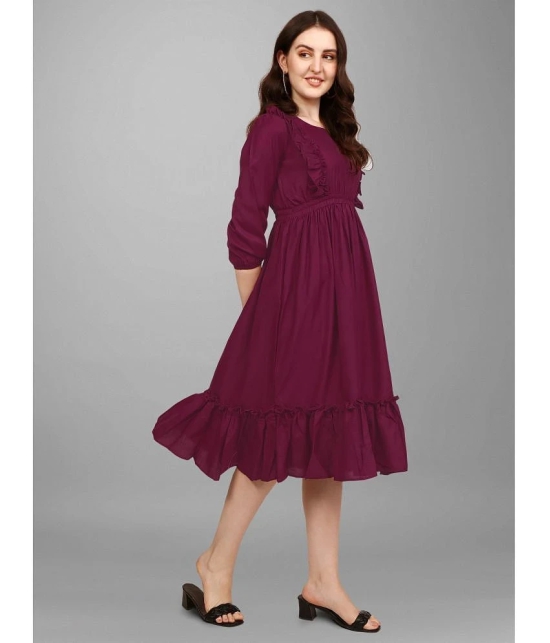 JASH CREATION Polyester Solid Knee Length Womens Fit & Flare Dress - Wine ( Pack of 1 ) - None