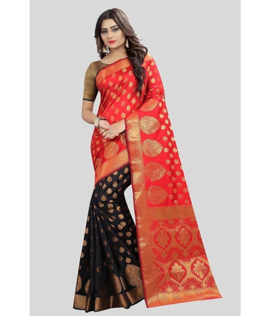 Gazal Fashions - Red Banarasi Silk Saree With Blouse Piece ( Pack of 1 ) - Red