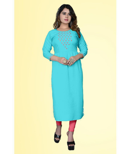 haya fashion - Light Blue Rayon Women's A-line Kurti ( Pack of 1 ) - None