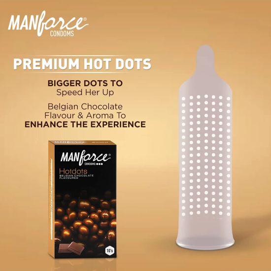 MANFORCE Premium Hotdots Belgian Chocolate Condoms with Bigger Dots - 10s (Pack of 2) Condom (Set of 2 20 Sheets)