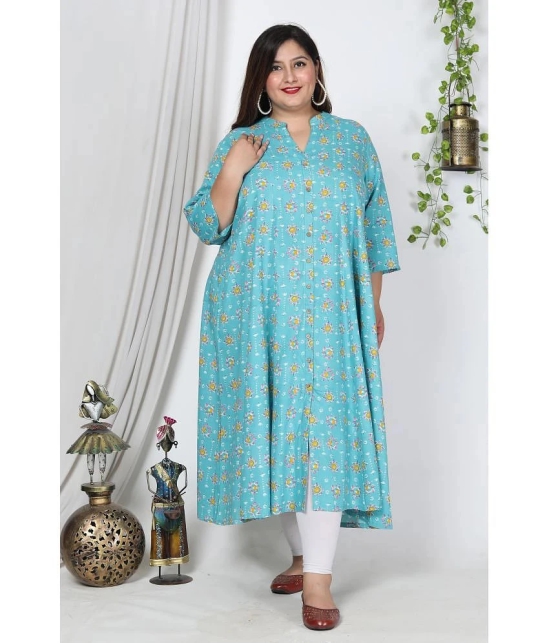 Swasti Cotton Blend Printed Flared Womens Kurti - Blue ( Pack of 1 ) - None