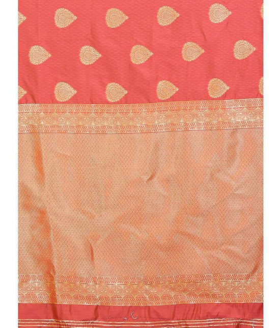 Om Shantam Sarees - Pink Banarasi Silk Saree With Blouse Piece ( Pack of 1 ) - Pink