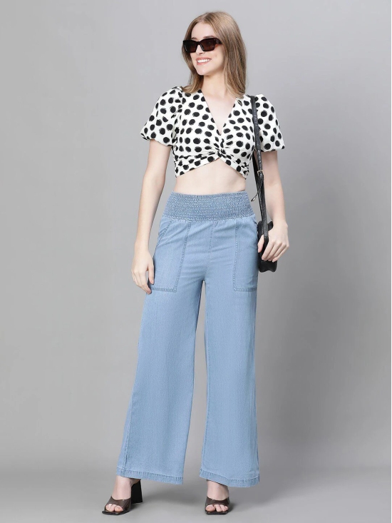 Oxolloxo Polka Dots Printed Puff Sleeve Smocked & Twisted Monochrome Crop Regular Top