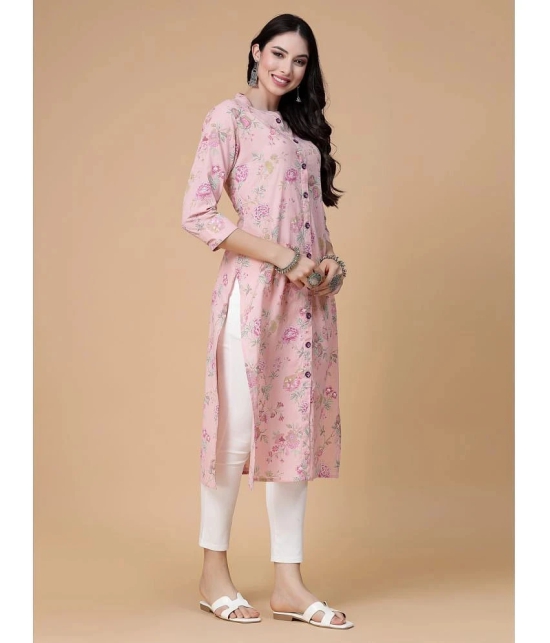 GOD BLESS Cotton Printed Front Slit Womens Kurti - Peach ( Pack of 1 ) - None