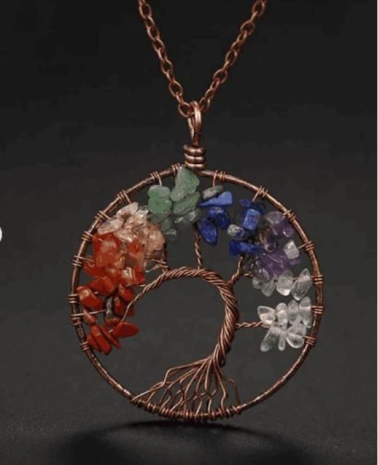 Handmade Bohemian Tree of Life Wire Quartz Stone Necklace