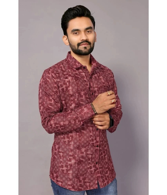 Anand Cotton Blend Regular Fit Printed Full Sleeves Mens Casual Shirt - Maroon ( Pack of 1 ) - None