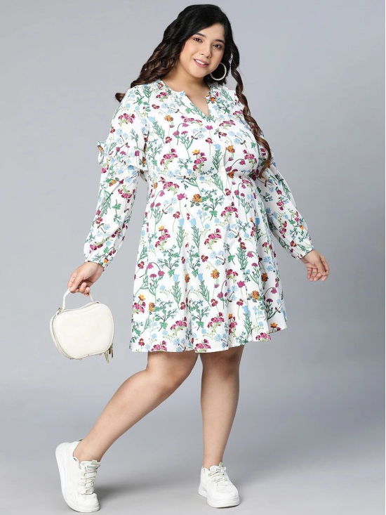 Oxolloxo White Plus Size Floral Satin A-Line Dress