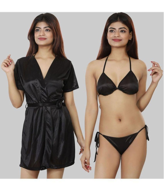 NIVCY - Black Satin Women's Nightwear Robes ( Pack of 2 ) - None