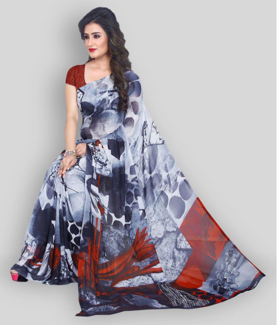 Anand - Grey Georgette Saree With Blouse Piece ( Pack of 1 ) - Grey