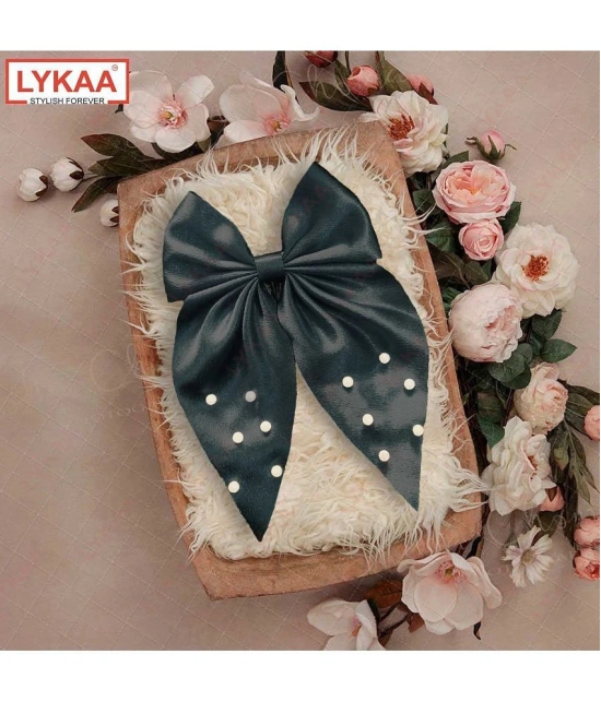 Lykaa Large Satin Hair Bow with Pearls Longtail Clips Hair Accessories for Women -1 Pcs (Multicolor) - Black