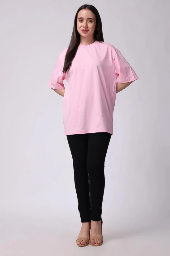 Womens Pink Plain Oversized Drop Shoulder T-Shirt-XL / Pink