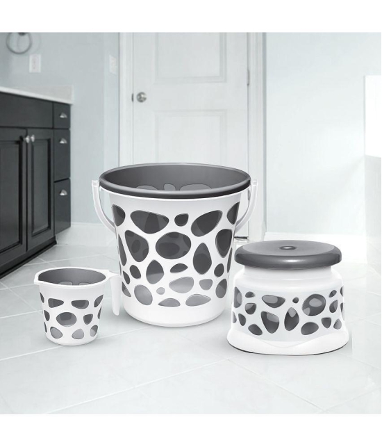 Milton Duplex Spa 3 Piece Set, Grey | 20 Litres Bucket with Mug & Stool | Bathroom Accessory Set