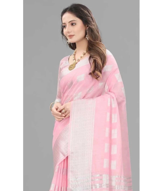 A TO Z CART Banarasi Silk Embellished Saree With Blouse Piece - Pink ( Pack of 1 ) - Pink