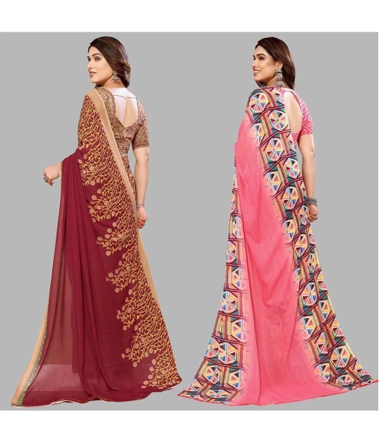 ANAND SAREES Georgette Printed Saree With Blouse Piece - Multicolor ( Pack of 2 ) - Multicolor