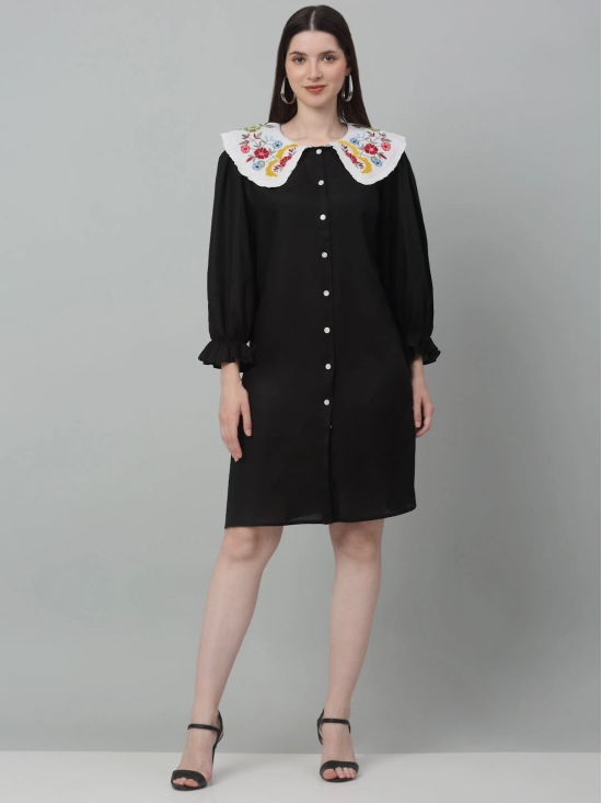 Womens Floral Embroidered A-line  Dress-XS / Black