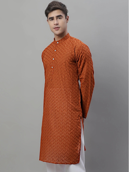 Jompers Men Brown Chikan Kurta Only-XXL / Brown