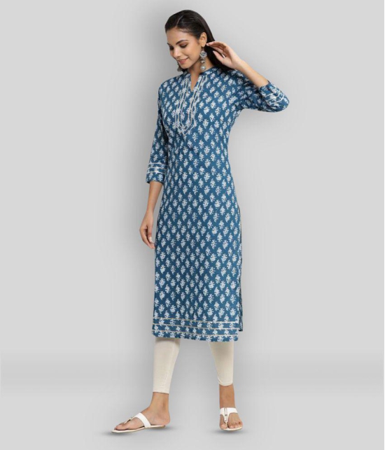 KIPEK - Blue Cotton Women's Straight Kurti ( Pack of 1 ) - XL