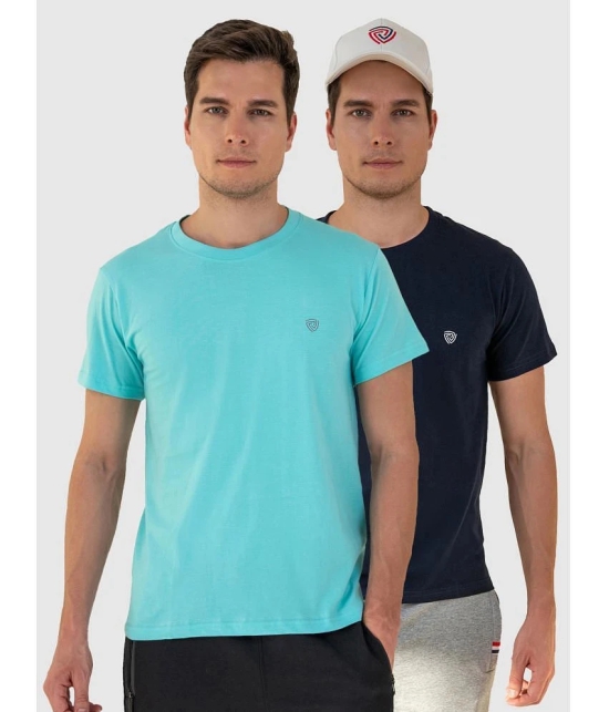 Lux Cozi Cotton Regular Fit Solid Half Sleeves Mens T-Shirt - Turquoise ( Pack of 2 ) - None