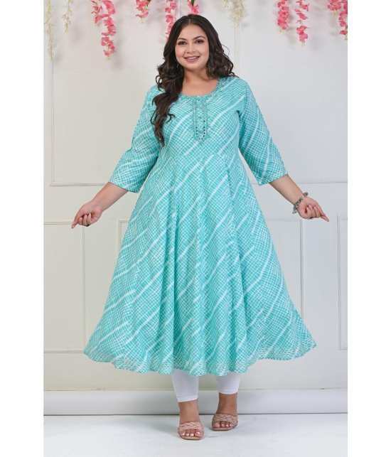 Swasti Cotton Blend Printed Anarkali Womens Kurti - Turquoise ( Pack of 1 ) - None