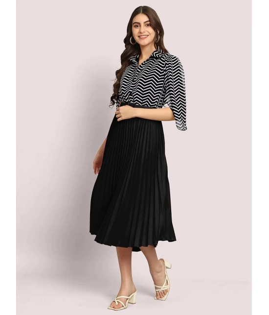 JASH CREATION Polyester Striped Midi Womens Fit & Flare Dress - Black ( Pack of 1 ) - None