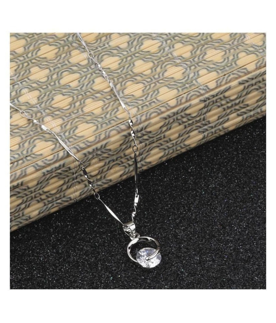 SILVER SHINE  Silver Plated Delicated Stylish Chain Solitaire Diamond Pendant For Women - Silver