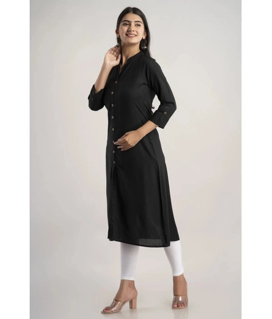 MAUKA - Black Rayon Womens Front Slit Kurti ( Pack of 1 ) - None