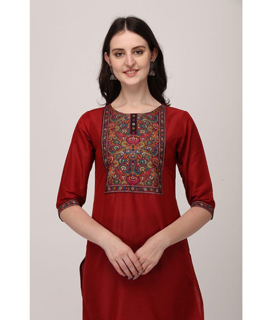 Berrylicious Red Cotton Silk Straight Kurti - Single - XL