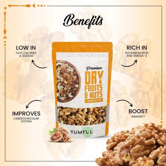 Yumful Premium 100% Natural Deluxe Kashmiri Walnut Kernels 250gm | Fresh & Unsalted Akhrot Giri | Quick Dry Fruit for Snacking | Rich in Antioxidant & Iron