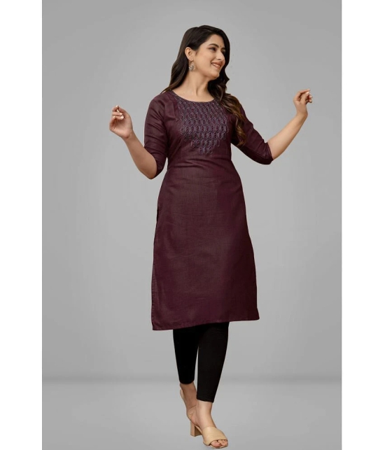 Parastri Cotton Embroidered Straight Womens Kurti - Maroon ( Pack of 1 ) - None