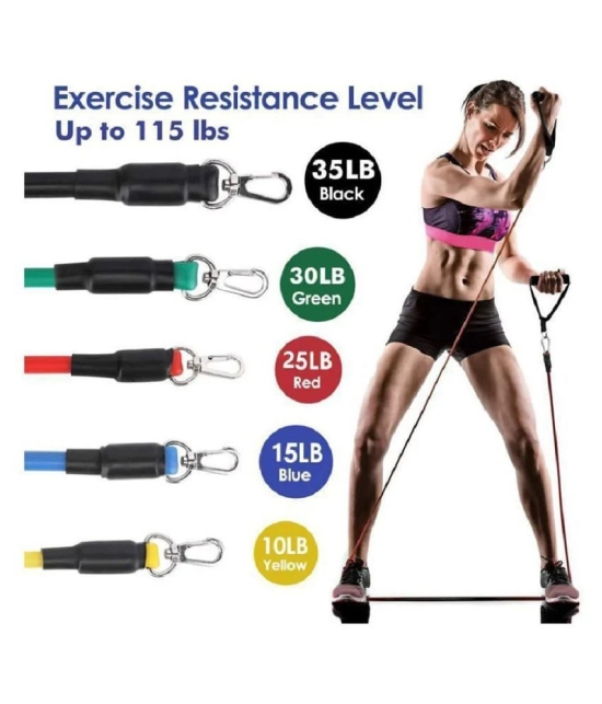 AURAPURO Resistance Band set of 11 pcs include Door Anchor, Ankle Straps, Handles, Stackable Exercise Band for Resistance training, Home Workout - Multi Color