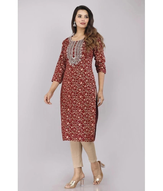 HIGHLIGHT FASHION EXPORT - Maroon Cotton Womens Straight Kurti ( Pack of 1 ) - None