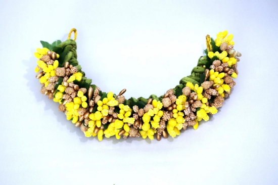 SHG Fashion Art Handmade Yellow Artificial Veni Flowers with 3 Pins (Yellow with gold)