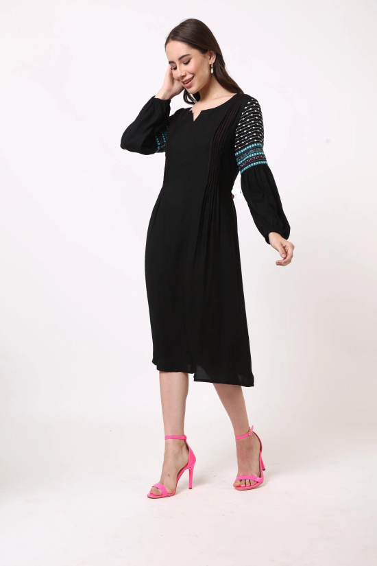 Black Dress With Embroidered Sleeves-S