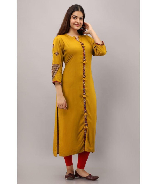 Preksha - Mustard Rayon Womens Front Slit Kurti ( Pack of 1 ) - None