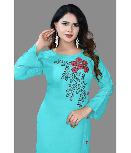 haya fashion - Turquoise Rayon Women's Straight Kurti ( Pack of 1 ) - None