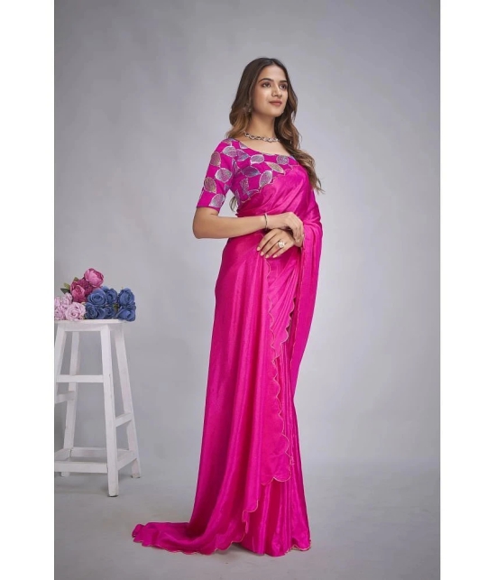 Apnisha Chiffon Embellished Saree With Blouse Piece - Fluorescent Pink ( Pack of 1 ) - Fluorescent Pink