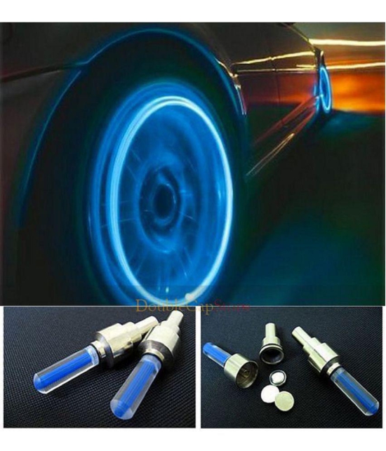 Tyre Led Light Rim Valve Cap Flashing With Motion Sensor Blue For Car And Bike (Set of 2)