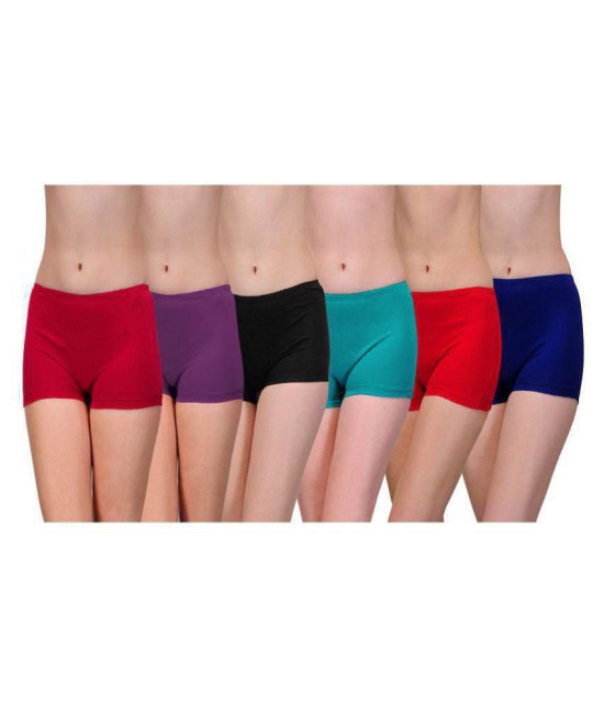 Softskin - Multicolor Cotton Blend Solid Women's Boy Shorts ( Pack of 6 ) - M