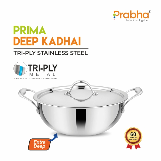 Prima Triply Deep Kadhai With Lid-3.5L