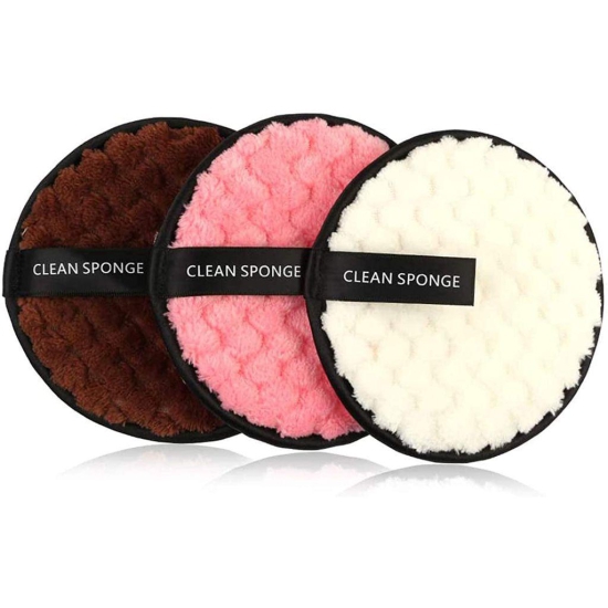 3 Colors Makeup Remover Pads Reusable Rounds Soft Facial Cleaning Puffs Towels Double-Side Washable Make Up Removing Cloth Microfiber Multi-Function, Multicolor - (Pack of 3)
