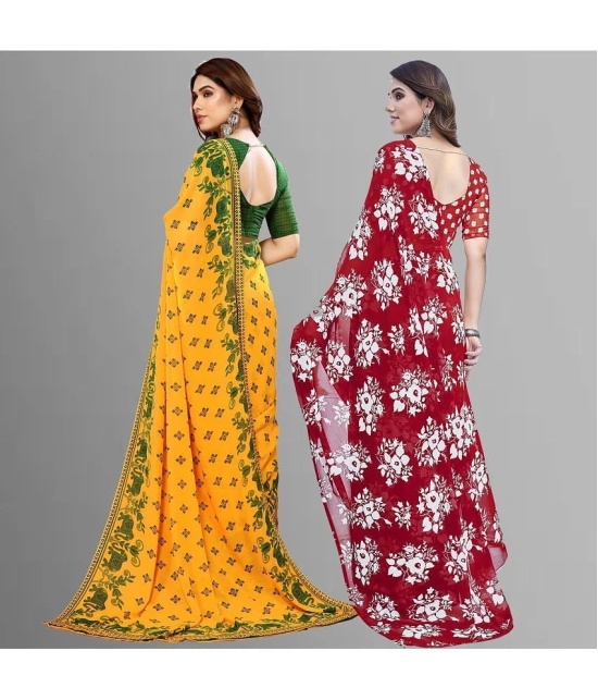 Kashvi Sarees Georgette Printed Saree With Blouse Piece - Multicolour ( Pack of 2 ) - Multicolour