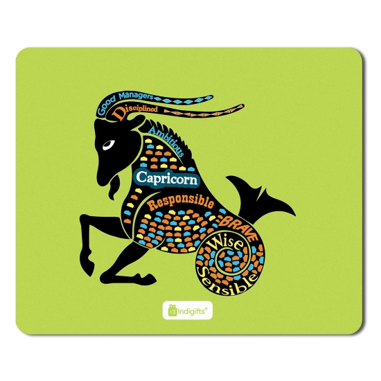 Indigifts Star Sign Designer Mousepad Multicolor Earth Pattern With Sea-Goat Green Mouse Pad 8.5x7 Inches - Capricorn Zodiac Mousepad for Laptop, Zodiac Mouse Pad, Sun Sign-Star Sign Gifts