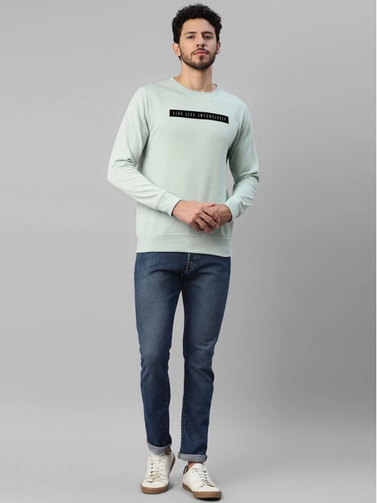 UrbanMark Men Regular Fit Printed Full Sleeves Round Neck Fleece Sweatshirt-Mint Green - None