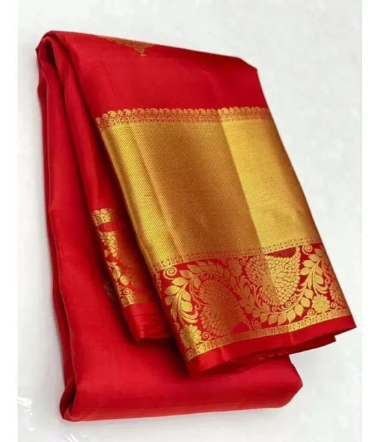 Om Shantam Sarees Jacquard Self Design Saree With Blouse Piece - Red ( Pack of 1 ) - Red