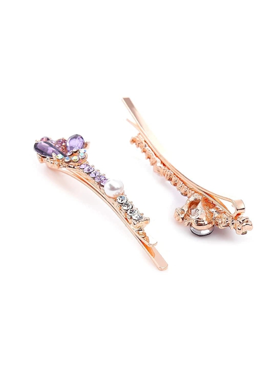 Yellow Chimes Hair Pins for Women Girls Hair Accessories for Women Hair Pin 2 Pcs Crystal Purple Peacock Shaped Cute Bobby Pins for Hair Pins for Girls Bobby Pins fro women Gift for Women and Gir