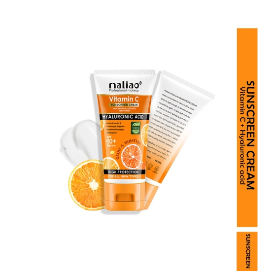 Maliao Vitamin C Sunscreen Cream with Berry Glutathione & Hyaluronic Acid - SPF 60+ PA+++ (High Protection, Waterproof, All Skin Types)