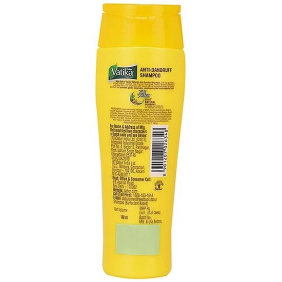 Dabur Vatika Lemon Anti-Dandruff Shampoo, Reduces Dandruff From 1St Wash, 180Ml